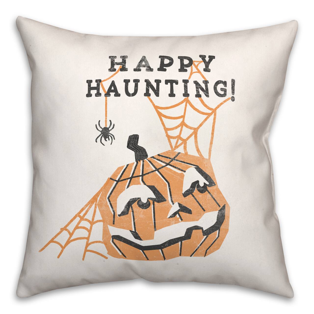 Mid Mod Pumpkin Happy Haunting Spun Poly Throw Pillow